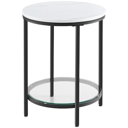 Runt Sängbord - Marmorlook/Svart