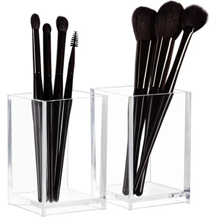 Klar makeup børsteholdere arrangører - 2 pakke, akryl kosmetisk børste eyeliner opbevaring til kommode og bordplade, skrivebord pen blyant kop pot