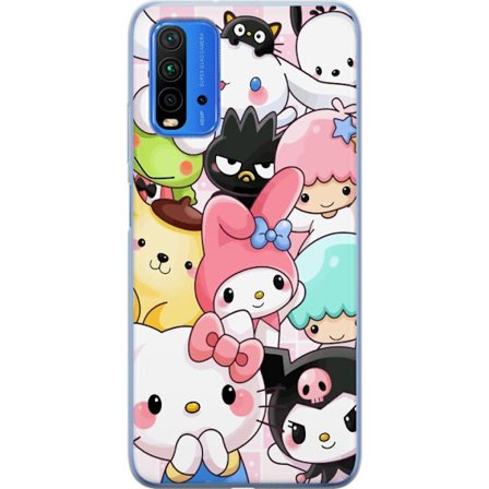 Kompatibelt Mobildeksel til Xiaomi Redmi Note 9 4G Tett mønster av søte figurer med store øyne i ulike farger og uttrykk med LABUBU-tekst