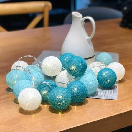 Bärbar LED-slinga inomhus 3,1 m 20 vita bomullsbollar för dekoration