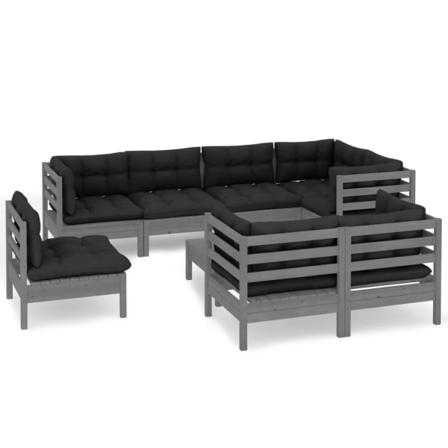 Vidaxl Loungegrupp Med Dynor 9 Delar Grå Massiv Furu Grå
