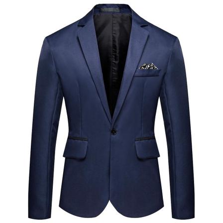 Allthemen Miesten Business Casual Yksipainikkeinen Notched Lapel Yksivärinen Puku Takki Navy Blue L