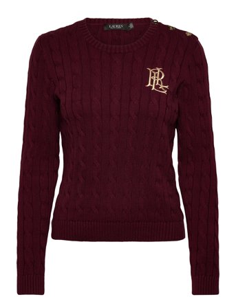 Lauren Ralph Lauren Button-Trim Cable-Knit Cotton Sweater - Burgundy - M