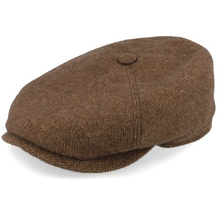 Stetson - Brun flatcap Keps - 6-panel Herringbone Brown Herringbone Flat Cap @ Hatstore