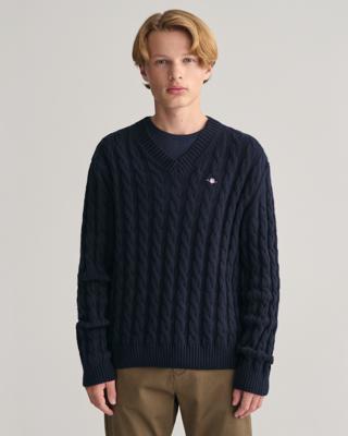 GANT - Tenåringer Shield Cable Strikket V-hals genser - Unisex - 170