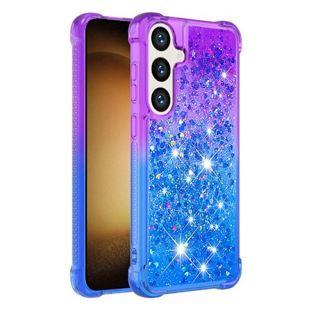 SKALO Samsung S24 Kvicksand Glitter Hjerter TPU Cover - Lilla-Blå