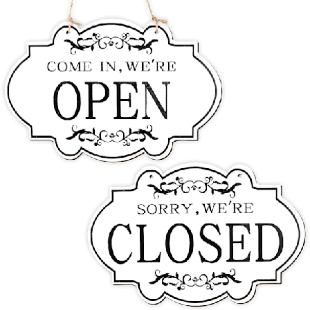 Åpent Lukket Skilt (30 x 20 cm Hvit), Dobbeltsidig Vendbar Kom