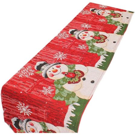 Pöytäkoristeet illalliselle, joulupöydän liina, lippukuvio, kulutusta ja likaa hylkivä joulupöytälippu joulupöydän koristeluun (Lumiukko)