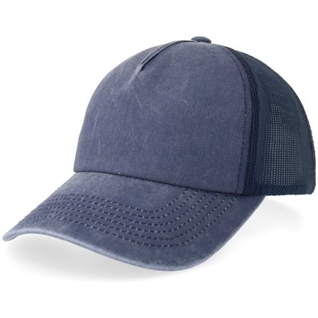 Equip - Blau Trucker Cap - Navy Pigment Washed Low Profile Golfer A-frame Trucker @ Hatstore