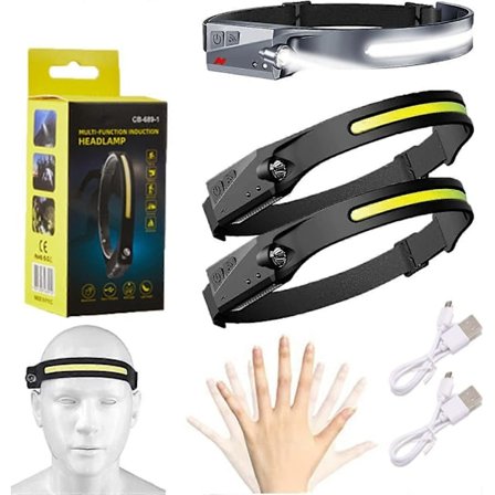 2-strips induktions LED-strålkastare, USB-laddning, IPX4 vattentät, svart