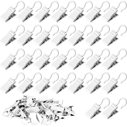Pienet valkoiset verhonipistimet, 100 kappaletta metallisia verhonipistimiä koukuilla esittelyyn, valokuviin, hääjuhliin (valkoinen)
