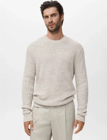 Mango 100% Cotton Specked Jersey - White - XL