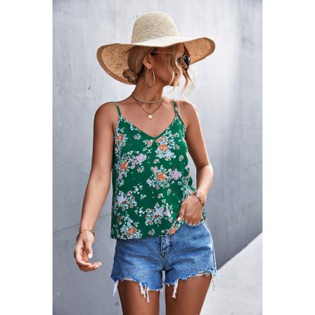2xl Tops Straps Tank Neck Print Blommig Camisole Sleeveless Spag