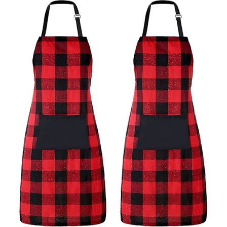 2-pakning Rutete Forkle Bomull Matlagingsforkle Justerbare Smekkeforklær Med Lomme Gave