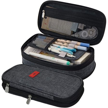 Mørkegrå - Udvidbar Penalhus, Penalhus med Stor Kapacitet, Skole Penalhus, Papirvarer Opbevaring, Kosmetiktaske til Piger