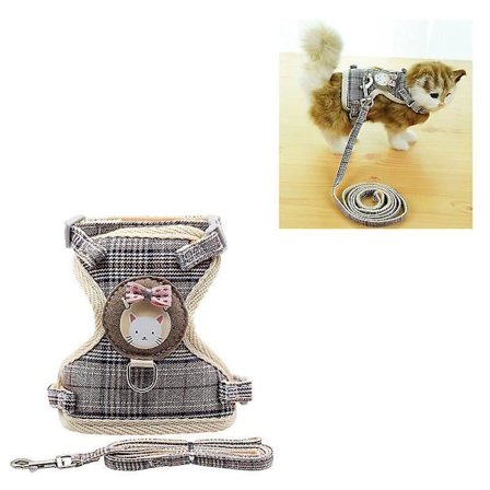 Justerbar polstret hunde- og katteseler i nylon, vestsele med net, snor, halsbånd, tøj, vest, killing, træksnor Kaffe