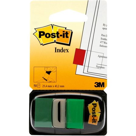POST-IT Indexflikar, medium, 25,4 x 43,2 mm, grön, 680-3 - Lyreco - Kontorsmaterial - Indexflikar och märkflikar - Indexflikar i plast