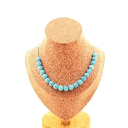 Kivet ja mineraalit. Kaulakoru, jossa 20 sinistä kalsedonihelmeä 8 mm. Ruostumaton teräsketju Kaulakoru naisille, miehille. Mittatilauskoko