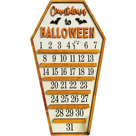 Halloweenin adventtikalenteri 2024, arkkumainen, DIY liikkuva puinen lohkokalenteri
