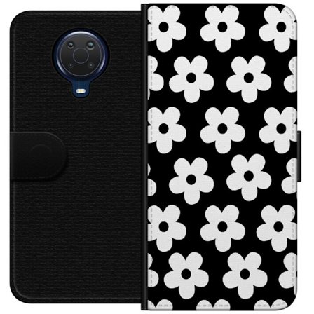Yhteensopiva Lompakkokotelo Nokia Nokia G20 Mustavalkoinen kukkakuvio minimalistisessa skandinaavisessa muotoilussa, jossa voimakas kontrasti ja ajato