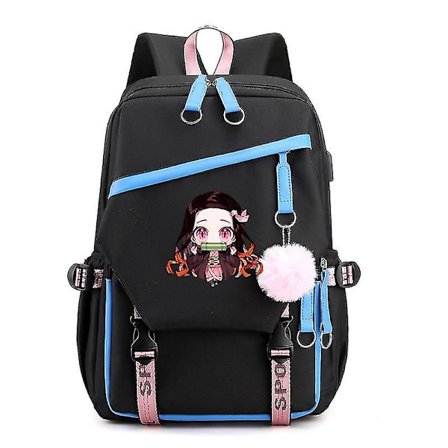 Demon Slayer Ryggsäck Med Usb-port Kamado Nezuko Canvas Skolväska För Pojkar Flickor Resväska Nylon Mochilas