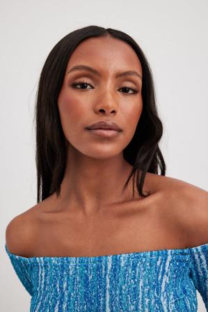 NA-KD Trend Strukturerad långärmad topp med sömdetalj - Off Shoulder toppar - Blå - Small