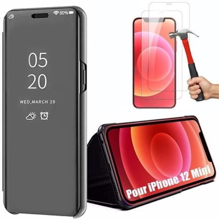 Beskyttelsesskal - E.F.CONNECTION - til iPhone 12 Mini - Spejleffekt - Fuld beskyttelse - 2 hærdede glas