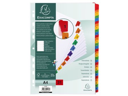 Exacompta Register mylar 1-31 multifärg - Lyreco - Kontorsmaterial - Pärmar och register - Kartongregister