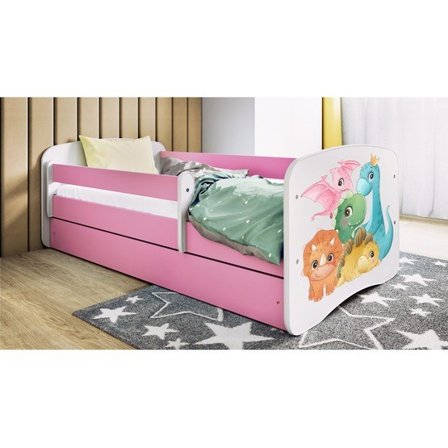 Kocot Kids Barnsäng - Babydreams Rosa Med Låda Och Madrass - Små Dinosaurier 160x80 Cm - Litenleker