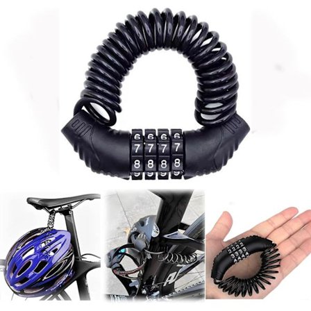 2 stk. hjelmlås kabel lås lett kombinasjonslås med 3-sifret kode 150 cm lang svart