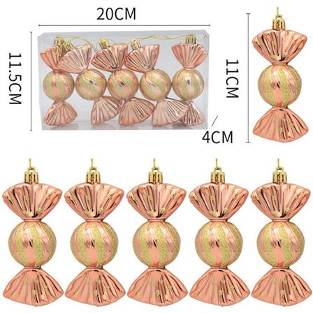 Julepynt - Julepynt - Malede Slikkepind Juletræsornamenter - Rosaguld (5 pr. æske)