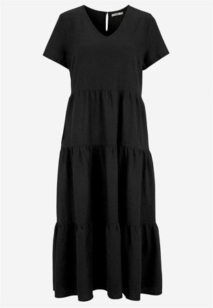 Cellbes of Sweden - Kjole i lin med volanger i svart for damer i størrelse 46/48