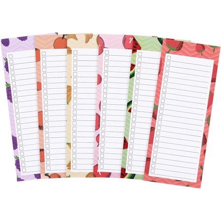 6-pak Magnetisk Indkøbsliste Blok til Køleskab, 300 Afrivningsark, Frugttema Design Lille Notesbog, Daglig Planlægger, Punch-in Note, Memo Liste, 