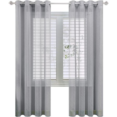 Sett med 2 grå voile-gardiner i lin-effekt, 150x250cm (bredde x høyde)