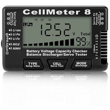 RC Cellmeter 8 Digital Batterikapacitets Checker Controller Tester Spændingstester til -Ion NiMH Nicd Celle Meter Sort