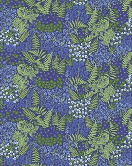Metervare Blå blomst Mørke blå - Arvidssons Textil