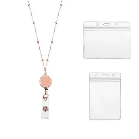 Badge Reel Lanyard Med ID-kortshållare ROSE GULD Rose Gold