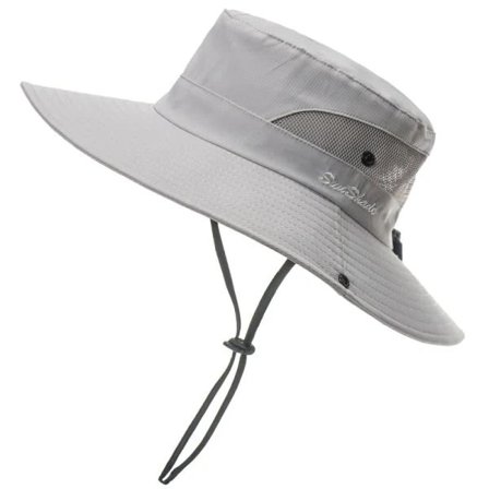 Solhatt med hestehaleåpning for kvinner, UV-beskyttelse, sammenleggbar, mesh, bred brem