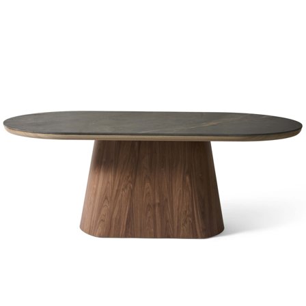 Marmoris Esstisch 200x100cm in Grau/Schwarz, moderner ovaler Tisch, langlebig und pflegeleicht, elegantes Design für das Esszimmer, stabil.