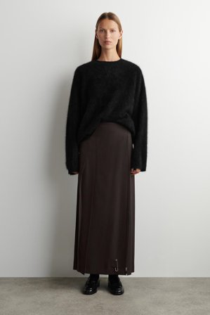 COS Women's Lång Kilt Med Skärp I Ullblandning in Brun