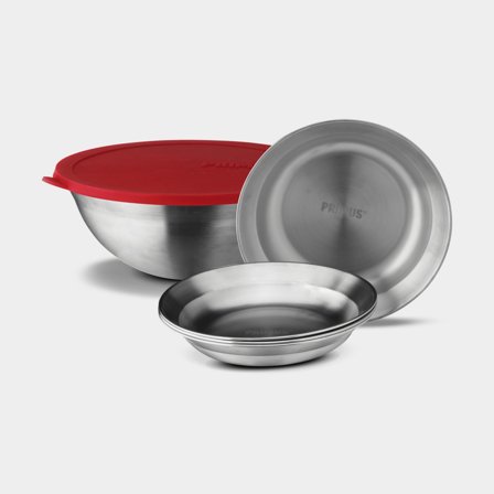 Campingkit Primus CampFire Serving Kit, Ø24 cm, 5 delen (1 schaal met deksel + 4 borden in roestvrij staal)