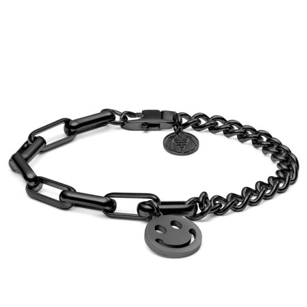 Pulsera de cadena barbada y forzada con colgante de Smiley gris Amager Clarke para hombres - Pulseras de acero