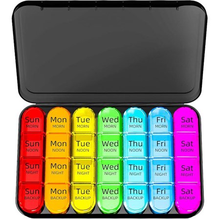 Ugentlig doseringsæske, lille pilleæske 7 dage 4 gange om dagen, med 28 rum til at opbevare mange mediciner, vitaminer og kosttilskud