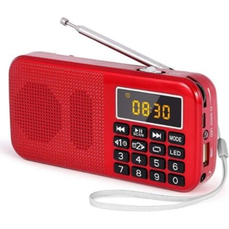 #QD#Kannettava radio, FM-radio ladattavalla suurikapasiteettisella akulla (3000mAh), tuki MP3 / SD / USB / AUX, punainen