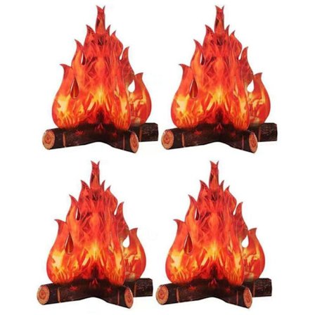 4 Pak 3D Kunstige Flammer Pap Camping Bål Dekoration Ferie Fest Jul