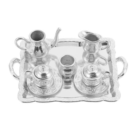 1 set Mini Hus Teservis Delikat Mini Te Vattenkokare Dekoration Mini Prydnad Silver 7X5X0,5CM Silver 7X5X0.5CM