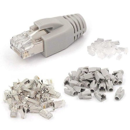 20 kpl CAT7 Suojattu RJ45-liitin Cat6A Cat7 RJ45 Modulaarinen pistoke kuormitustangolla ja RJ45 vedonpoistokengillä harmaa 8P8C