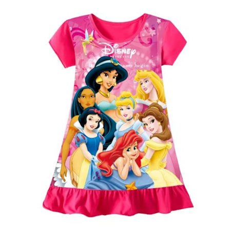 Søt tegneserieprinsessekjole, sommerpysjamas for jenter, barneklær for hjemmebruk 1(100cm)