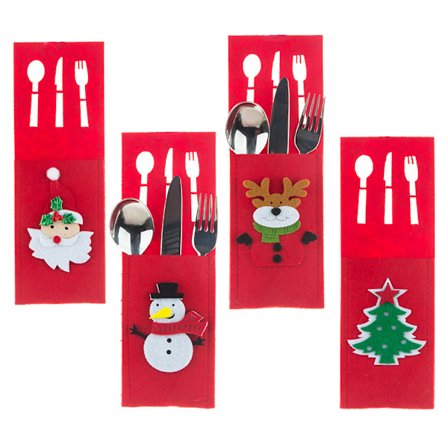 4 stk. juledekorationer i filt - tegnefilm kniv gafler