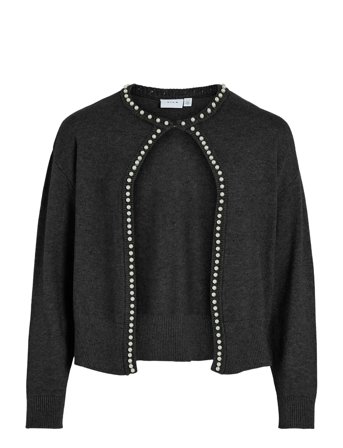 Vila Vizafina L/S O-Neck Pearl Knit Cardi/1 - Black - XL